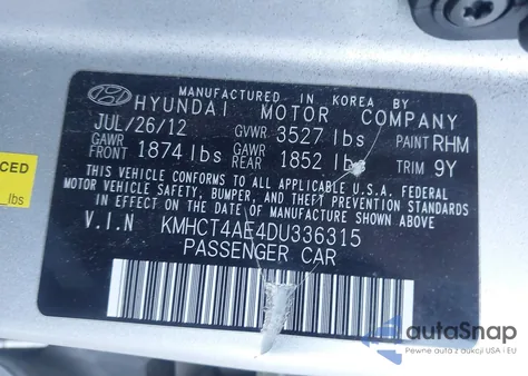 2013 Hyundai Accent Gls from USA, damaged, VIN KMHCT4AE4DU336315